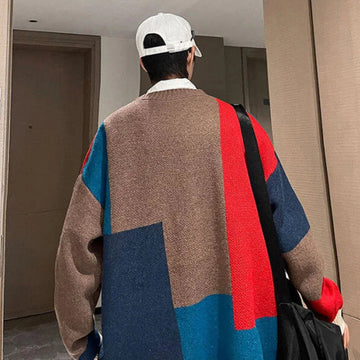 AIDASE  -  Men's Cardigan Sweater Contrast Color Patchwork Knitted Loose Coat Versatile Elegant Personality Fashion Menswear 21E7647 aidase-shop